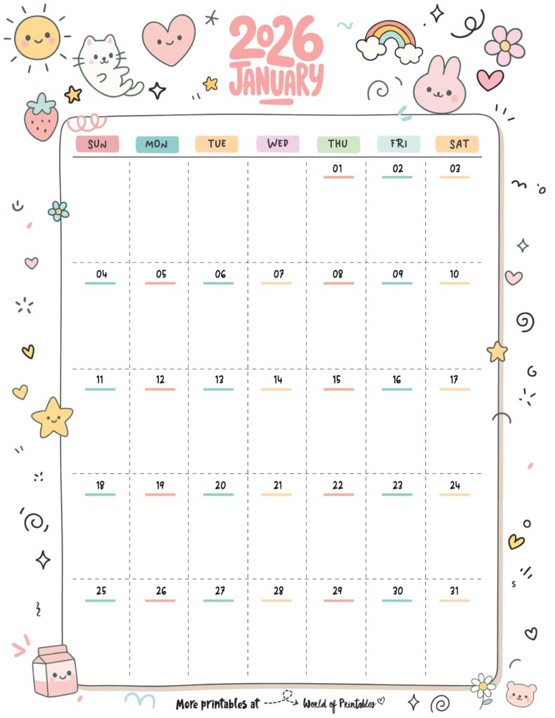 Printable January 2026 Calendar Design 353