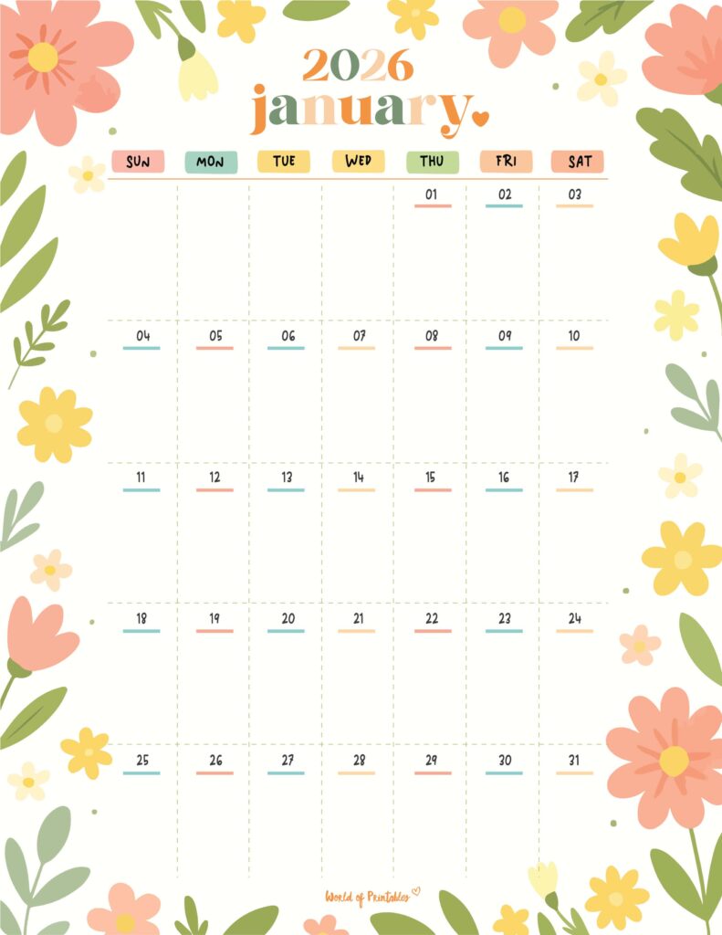 Printable January 2026 Calendar Design 359