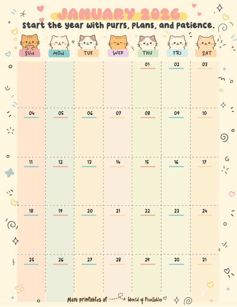 Printable January 2026 Calendar Design 360