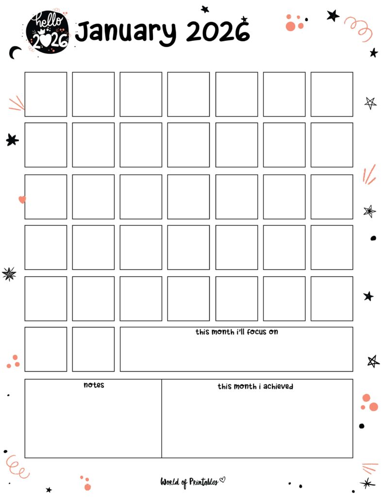 Printable January 2026 Calendar Design 361