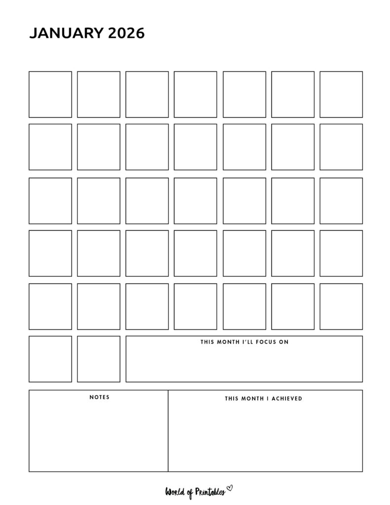 Printable January 2026 Calendar Design 362