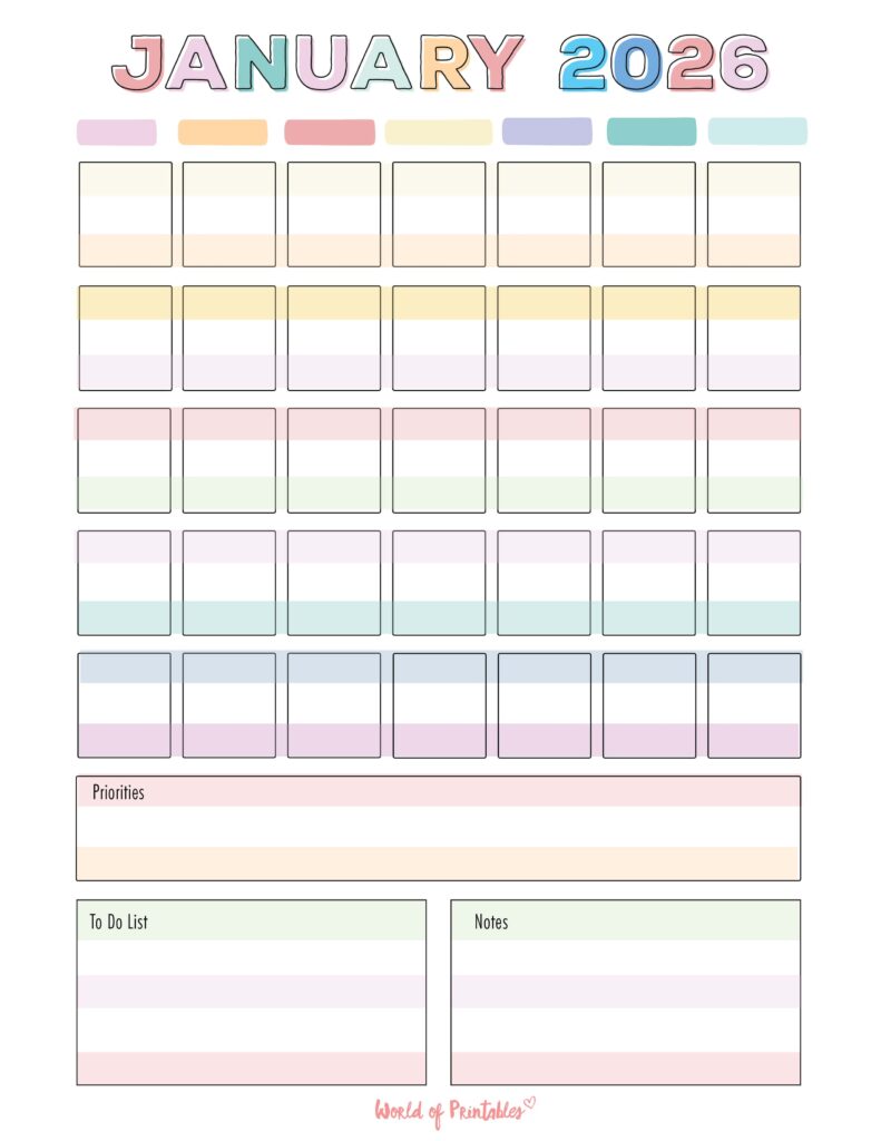 Printable January 2026 Calendar Design 363