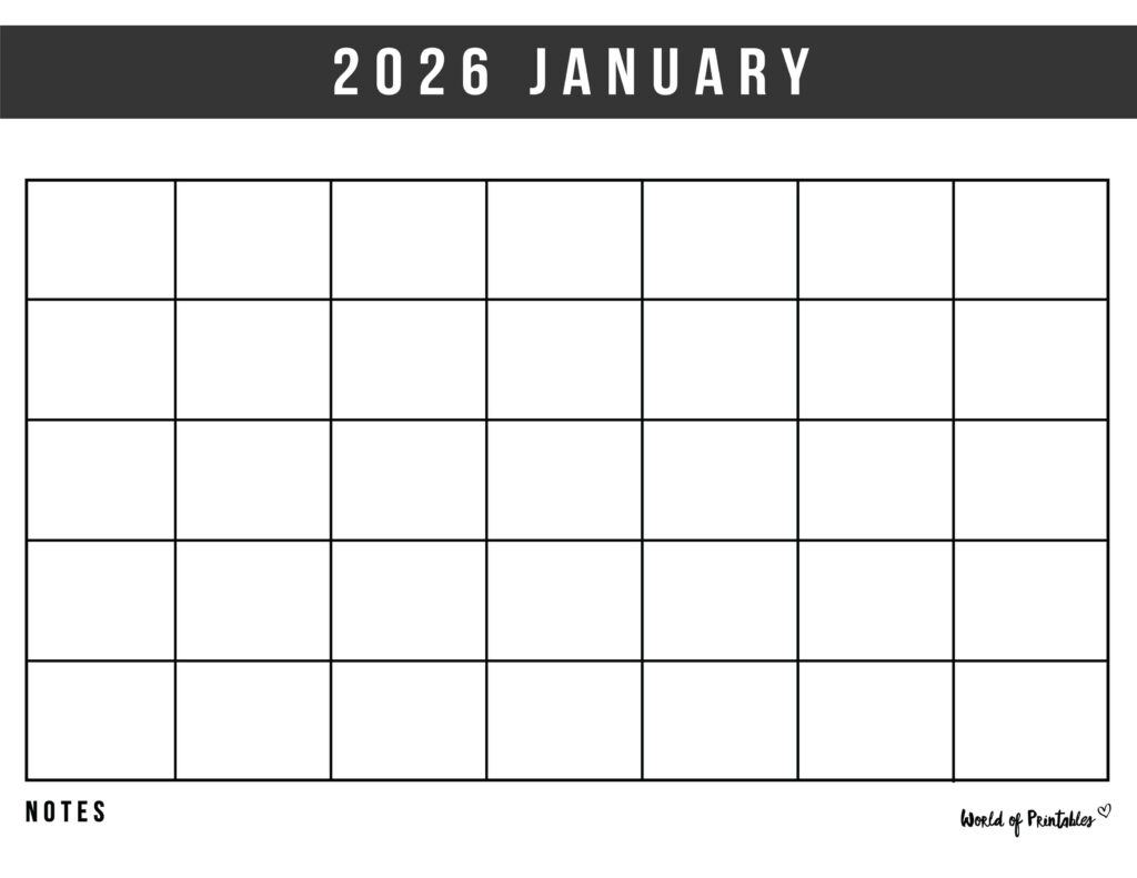 Printable January 2026 Calendar Design 364