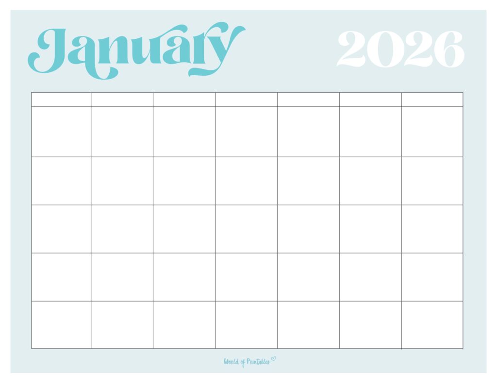Printable January 2026 Calendar Design 365