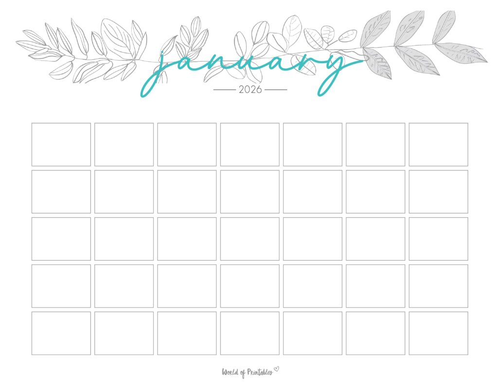 Printable January 2026 Calendar Design 366