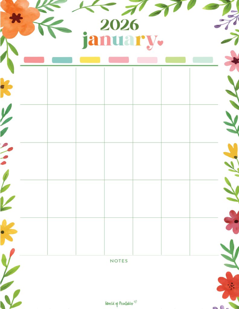 Printable January 2026 Calendar Design 368