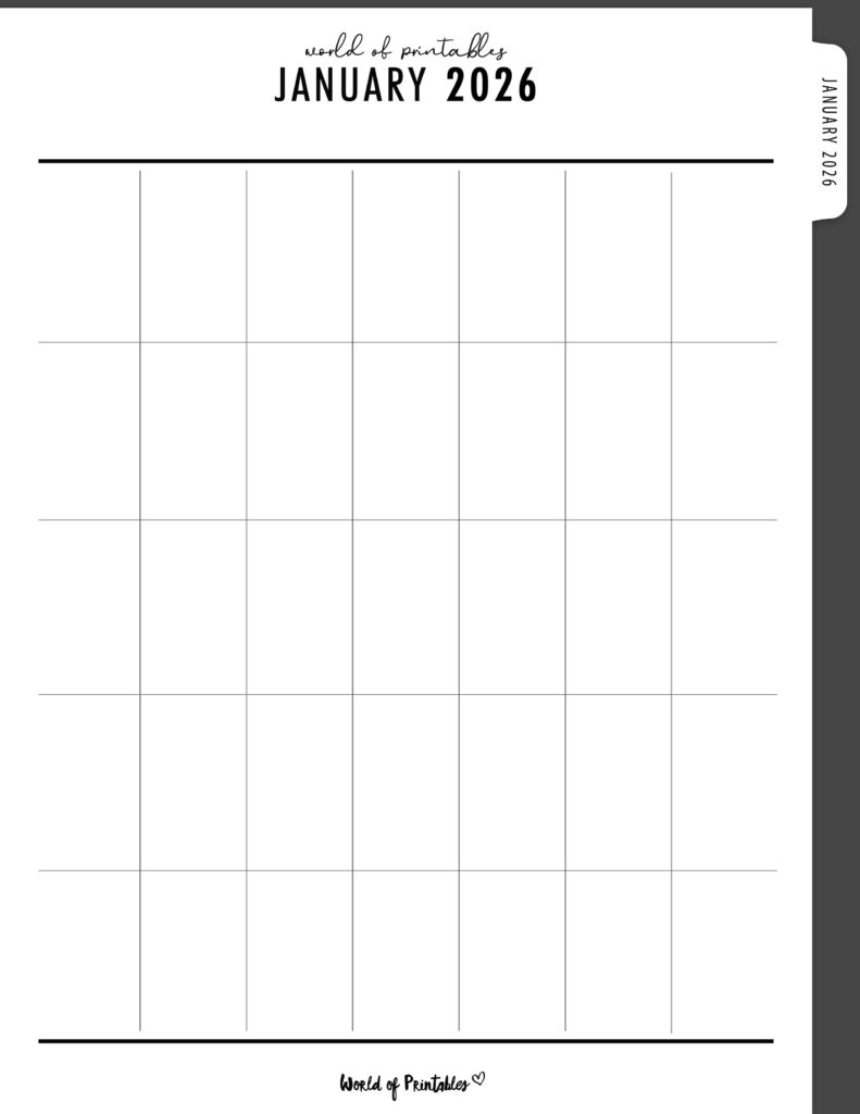 Printable January 2026 Calendar Design 369