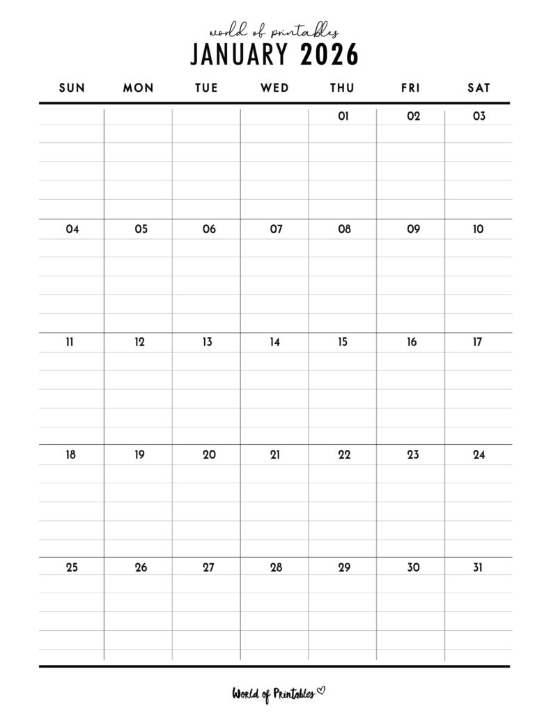 Printable January 2026 Calendar Design 374