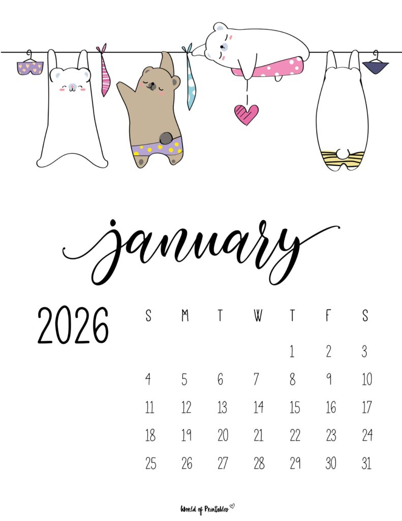 Printable January 2026 Calendar Design 39
