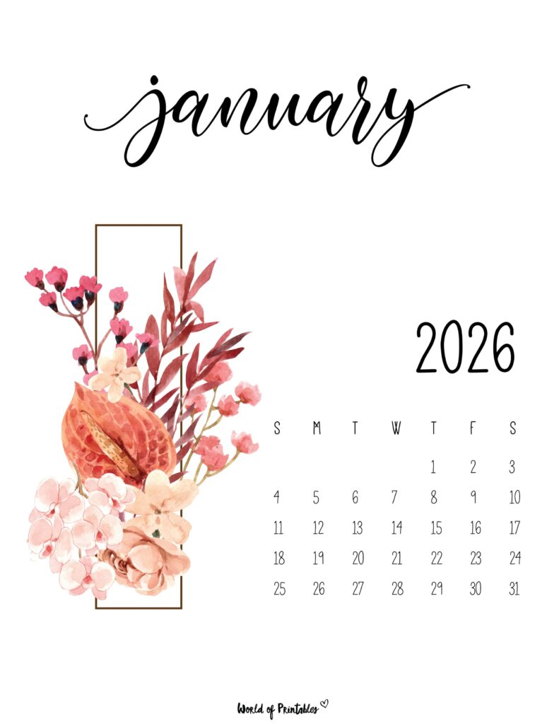 Printable January 2026 Calendar Design 47