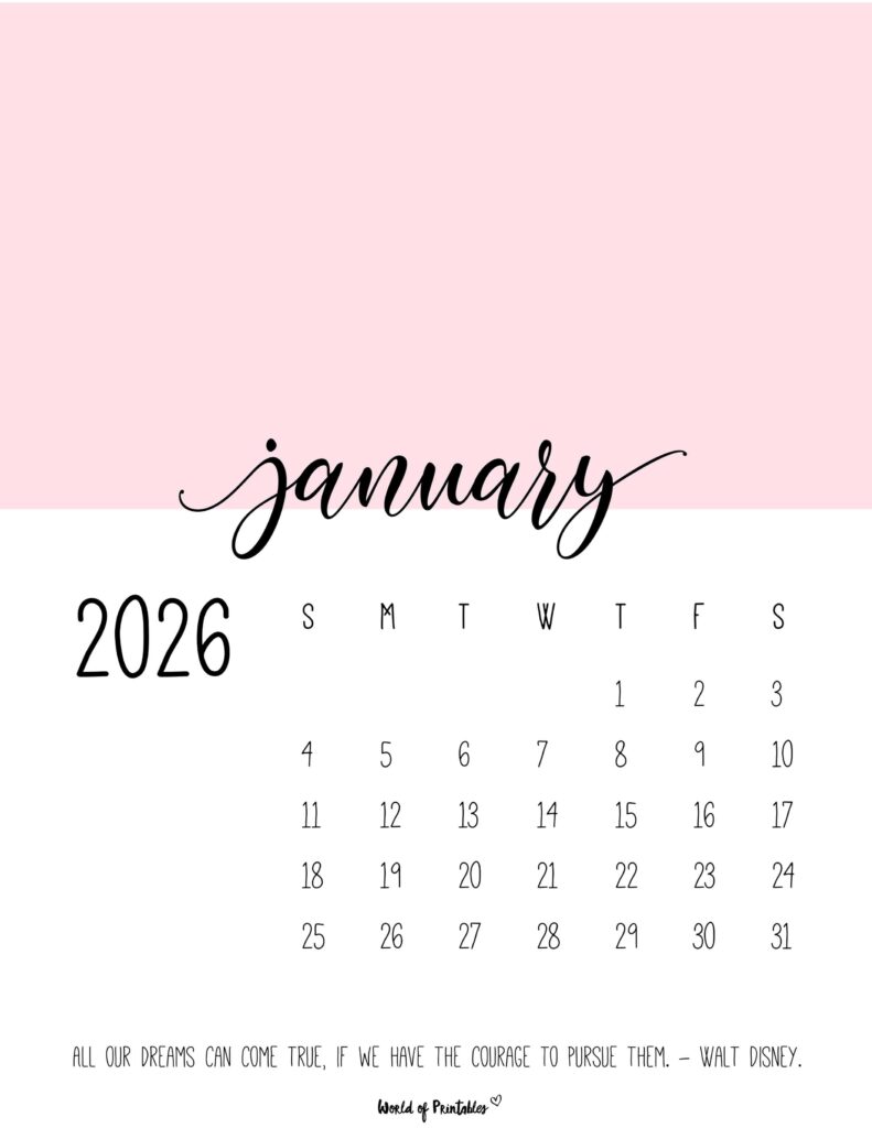 Printable January 2026 Calendar Design 54