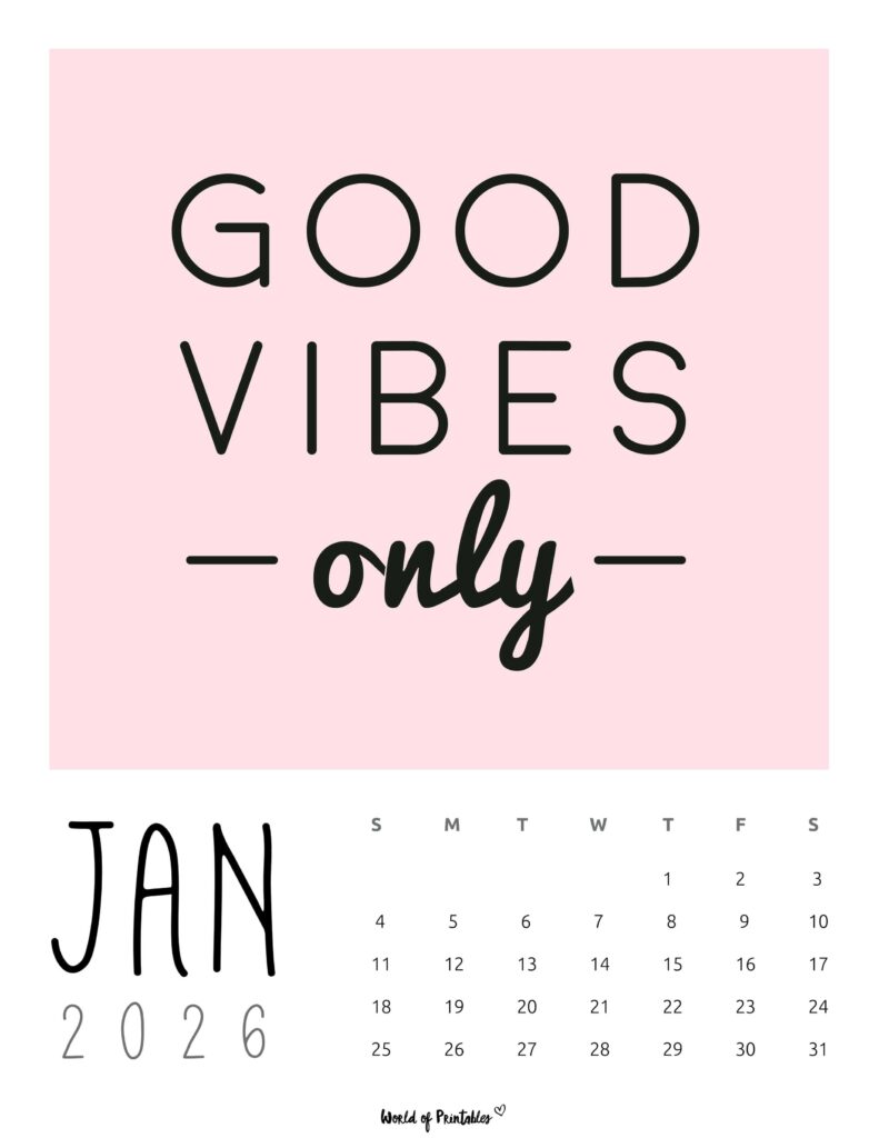 Printable January 2026 Calendar Design 60