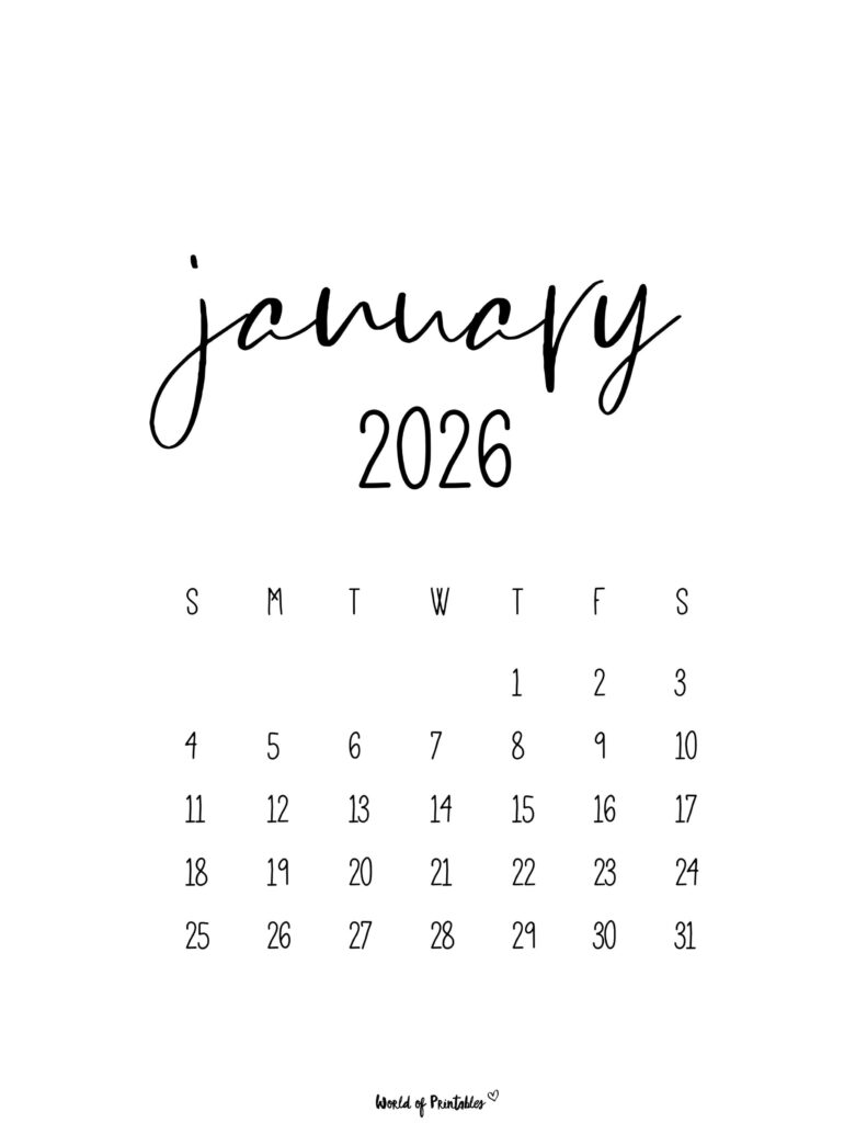 Printable January 2026 Calendar Design 63