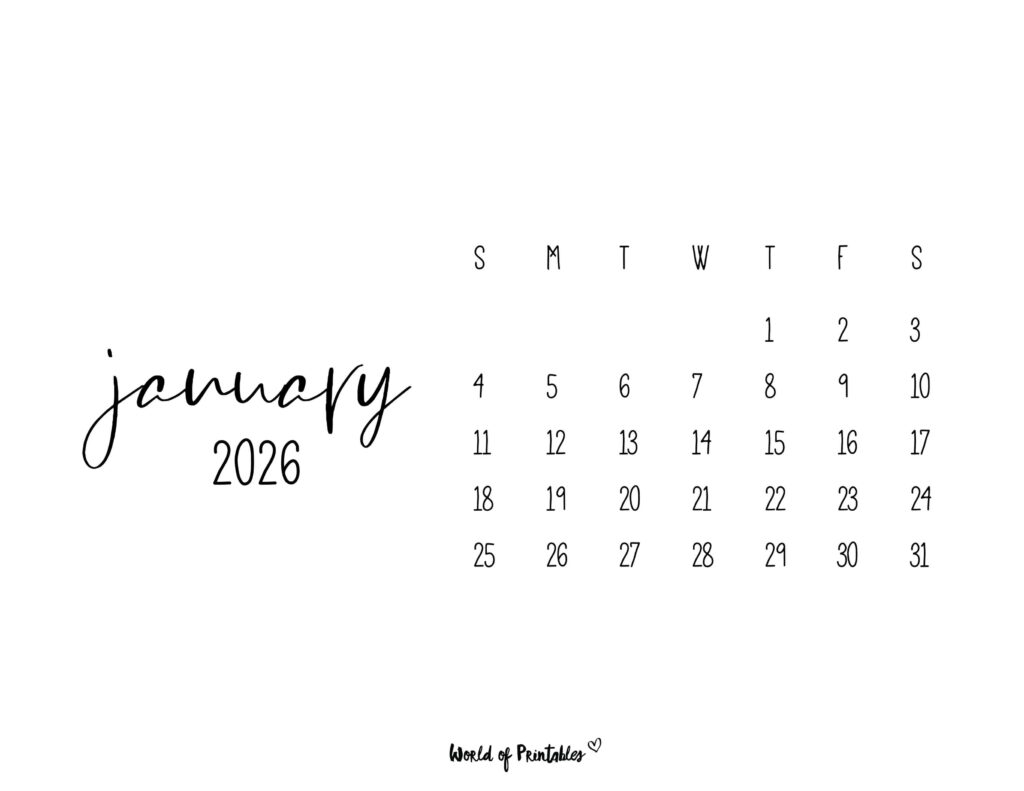 Printable January 2026 Calendar Design 63 alt