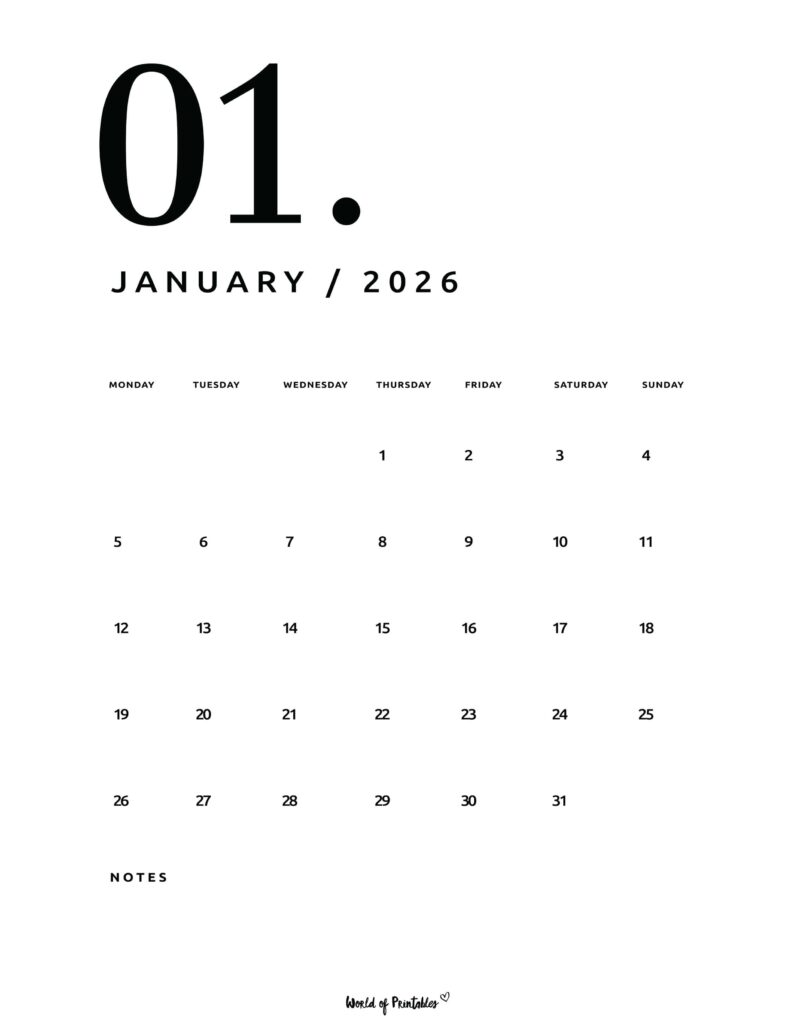 Printable January 2026 Calendar Design 65