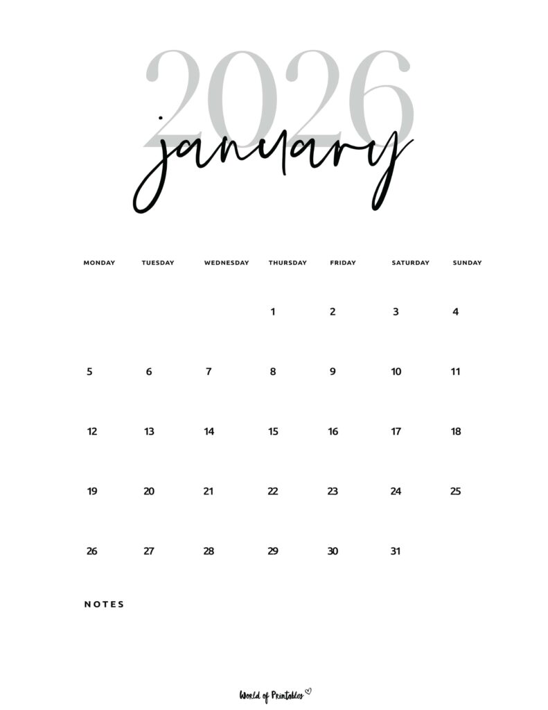 Printable January 2026 Calendar Design 66