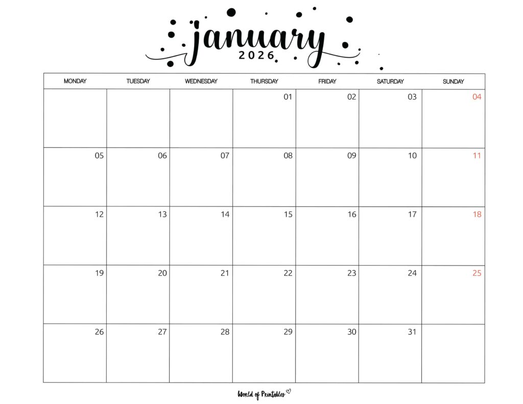 Printable January 2026 Calendar Design 67