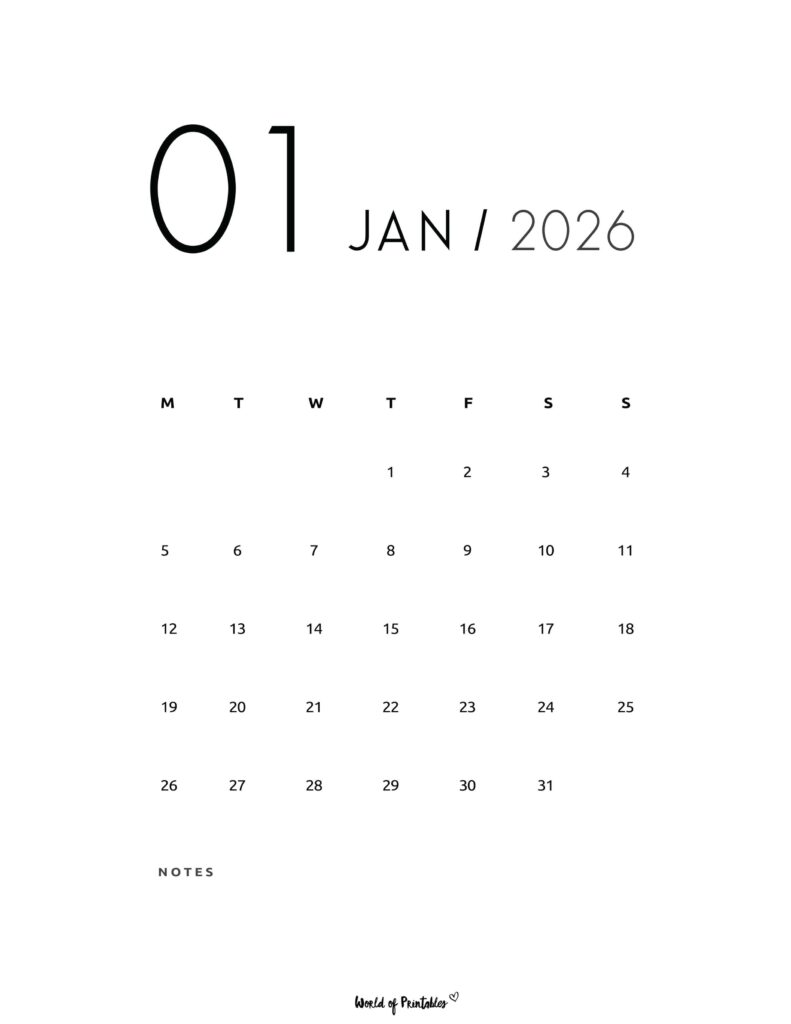 Printable January 2026 Calendar Design 69