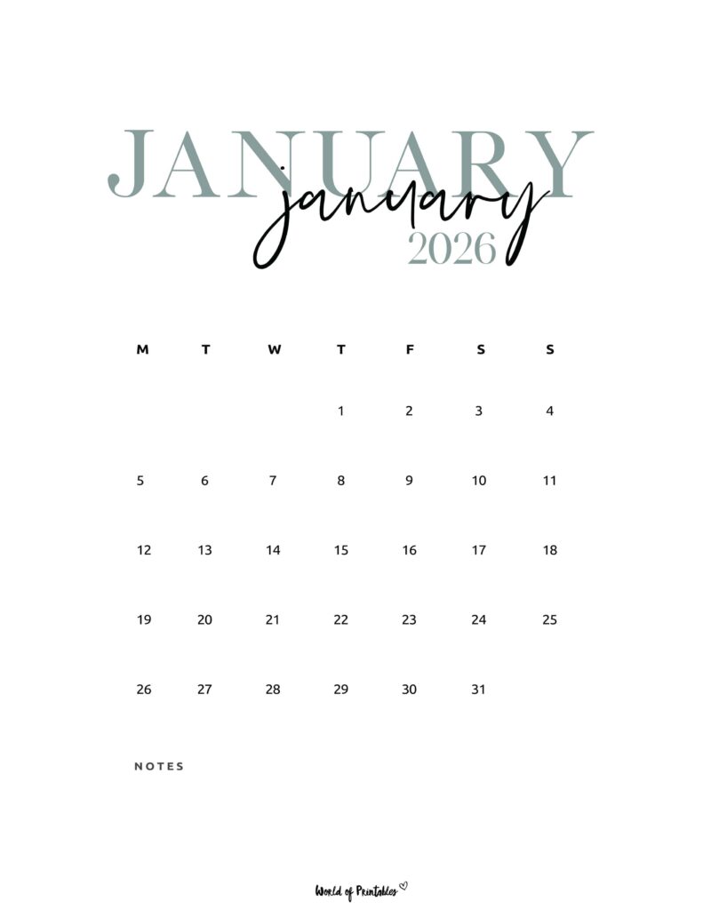 Printable January 2026 Calendar Design 71