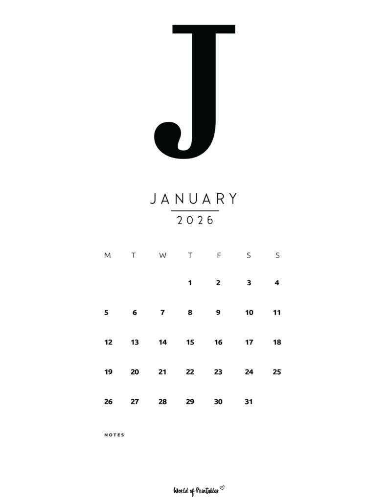 Printable January 2026 Calendar Design 73