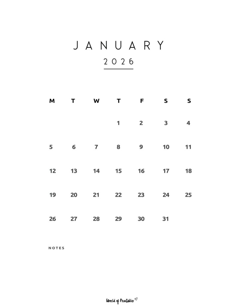 Printable January 2026 Calendar Design 74