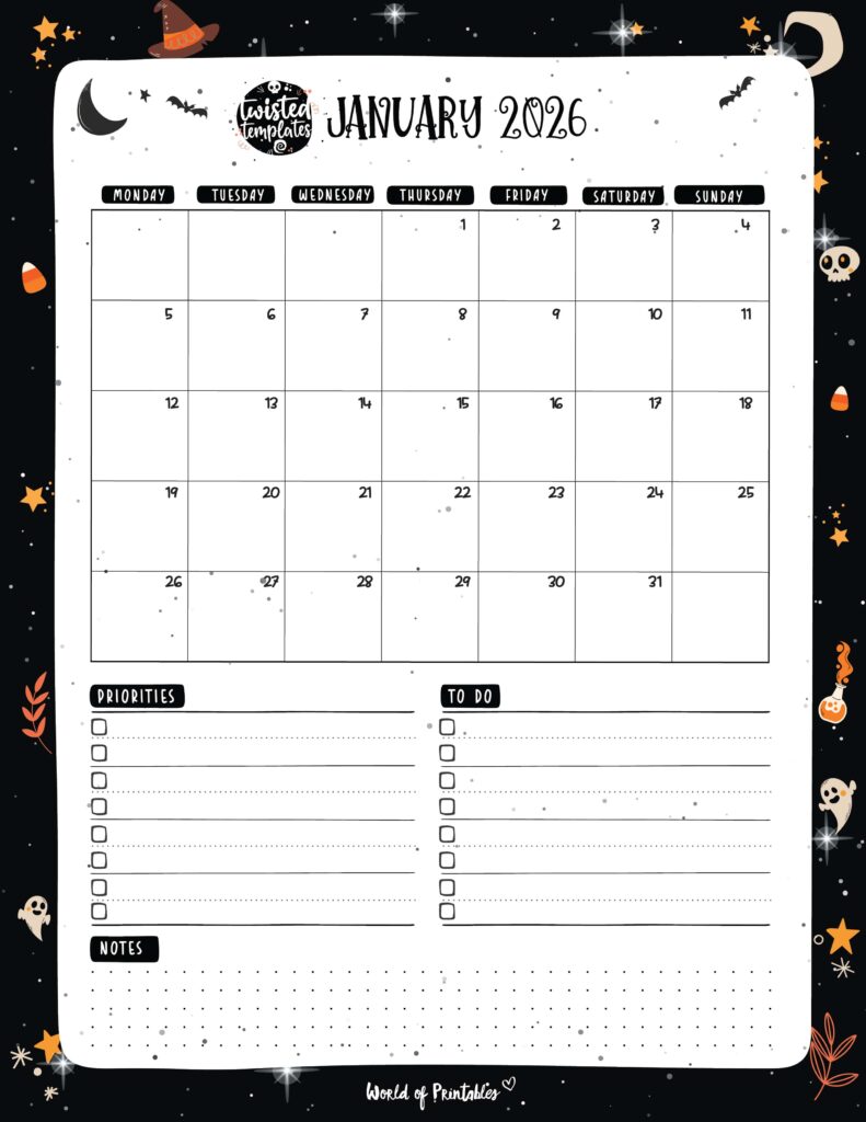 Printable January 2026 Calendar Design 87