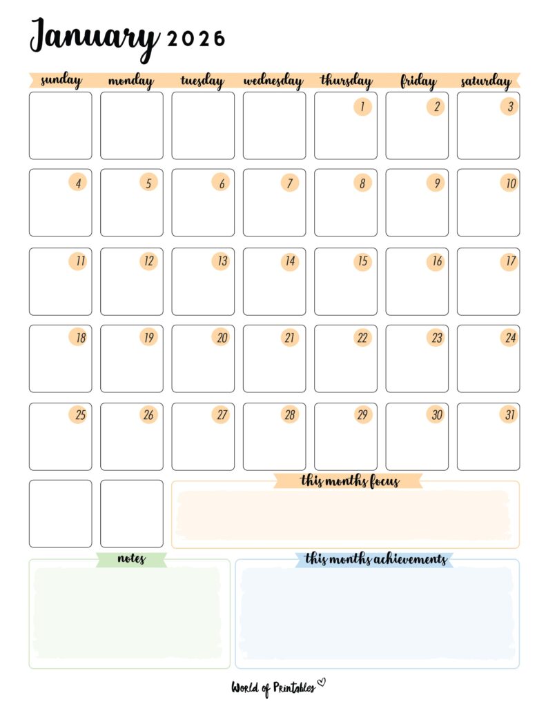 Printable January 2026 Calendar Design 91