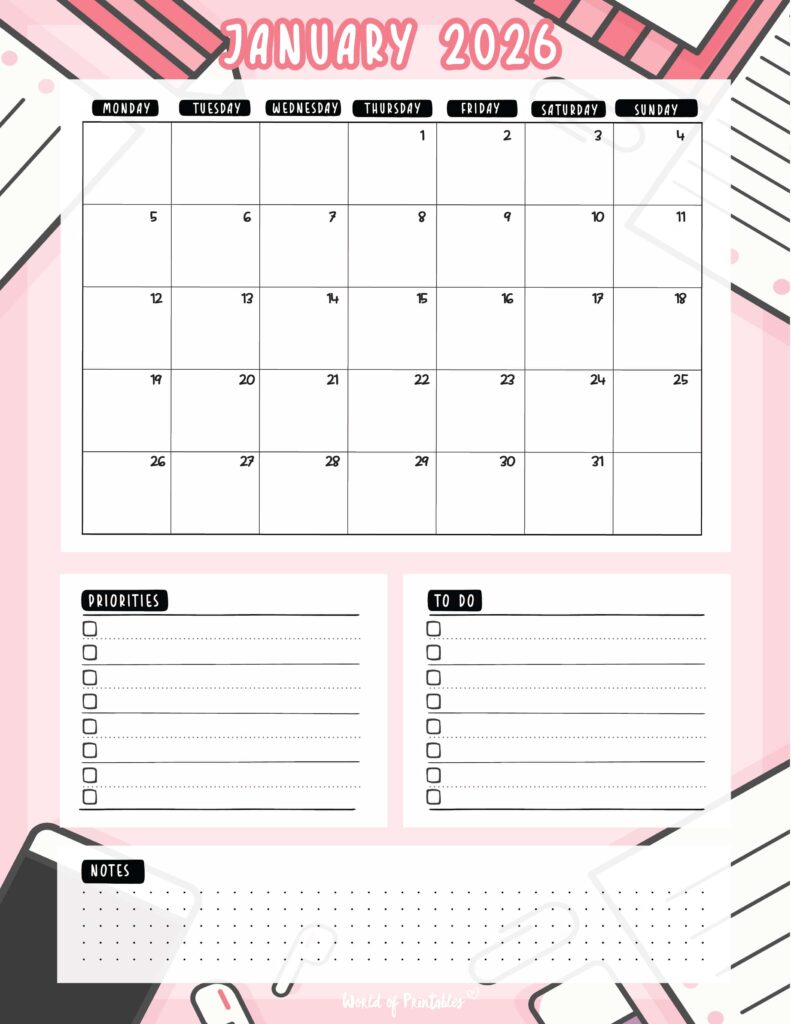 Printable January 2026 Calendar Design 94