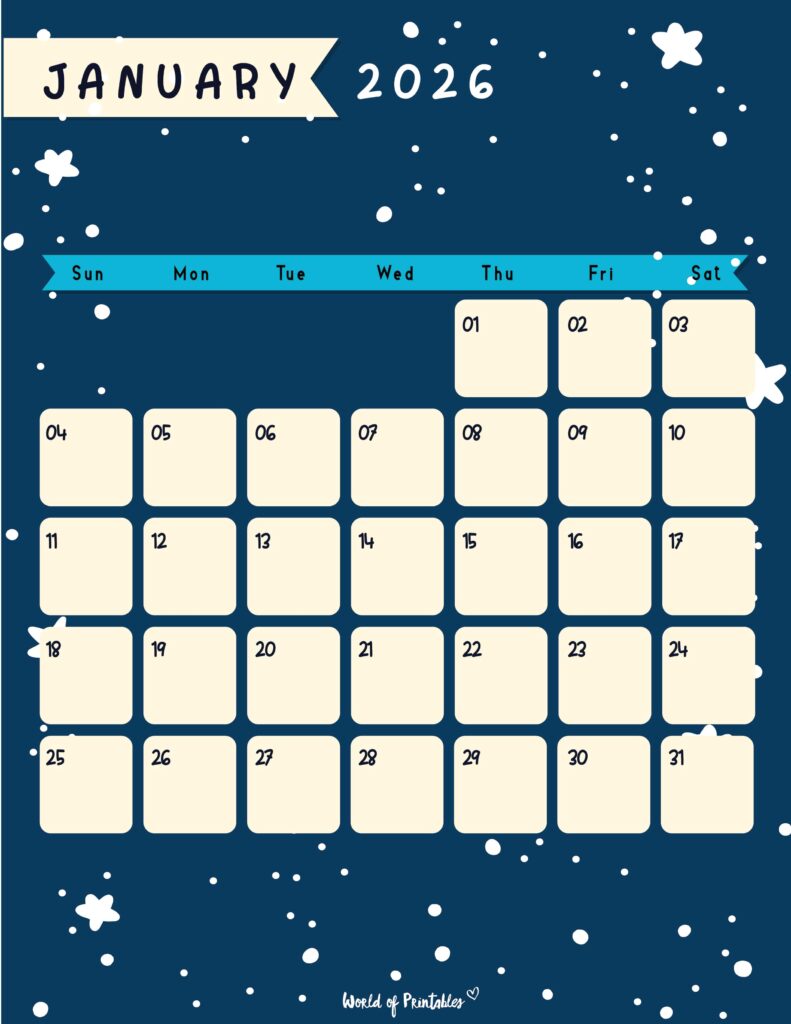 Printable January 2026 Calendar Design 95