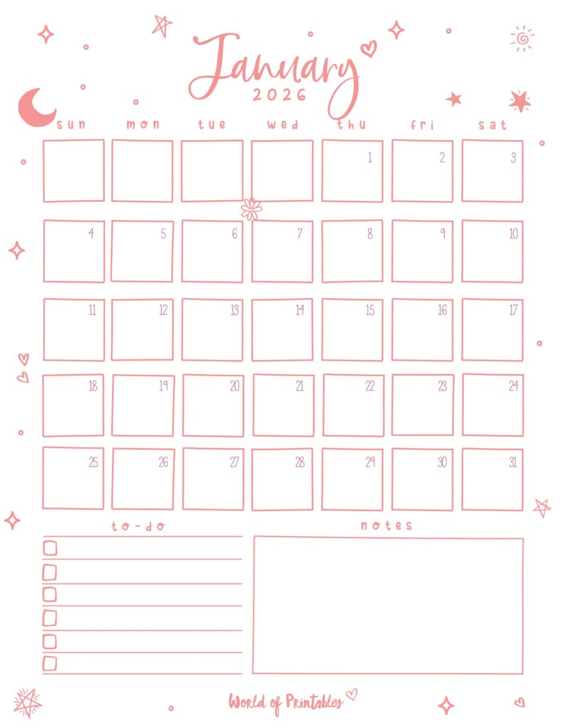 Printable January 2026 Calendar Design 97