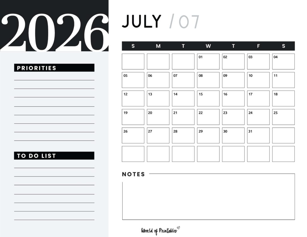 Printable July 2026 Calendar Design 108