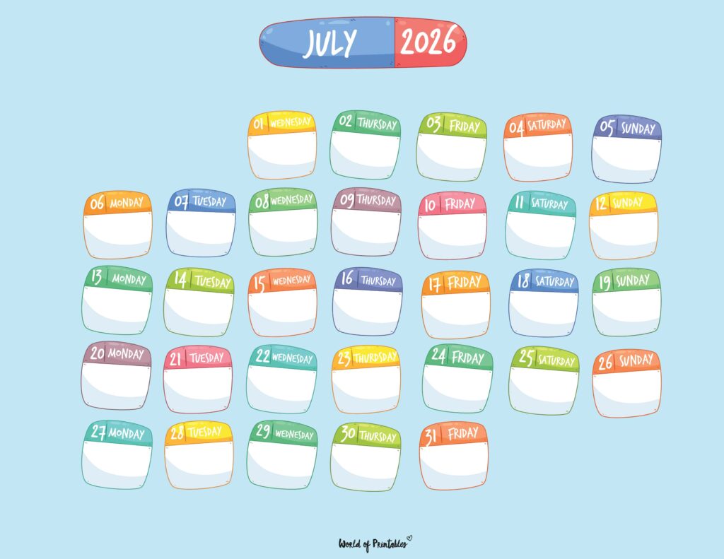 Printable July 2026 Calendar Design 109