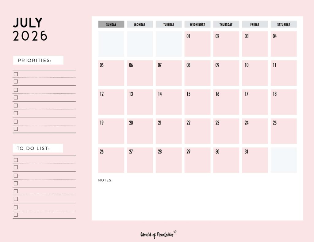 Printable July 2026 Calendar Design 111