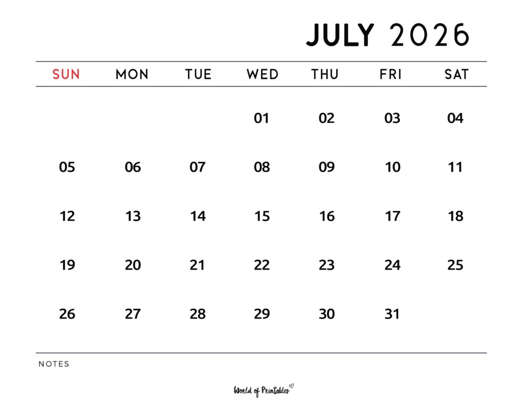 Printable July 2026 Calendar Design 112