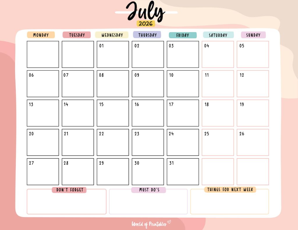 Printable July 2026 Calendar Design 115