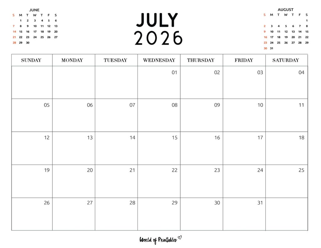 Printable July 2026 Calendar Design 117