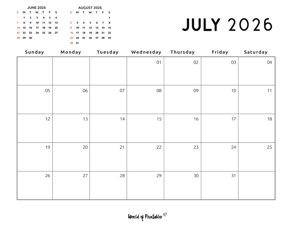 Printable July 2026 Calendar Design 118