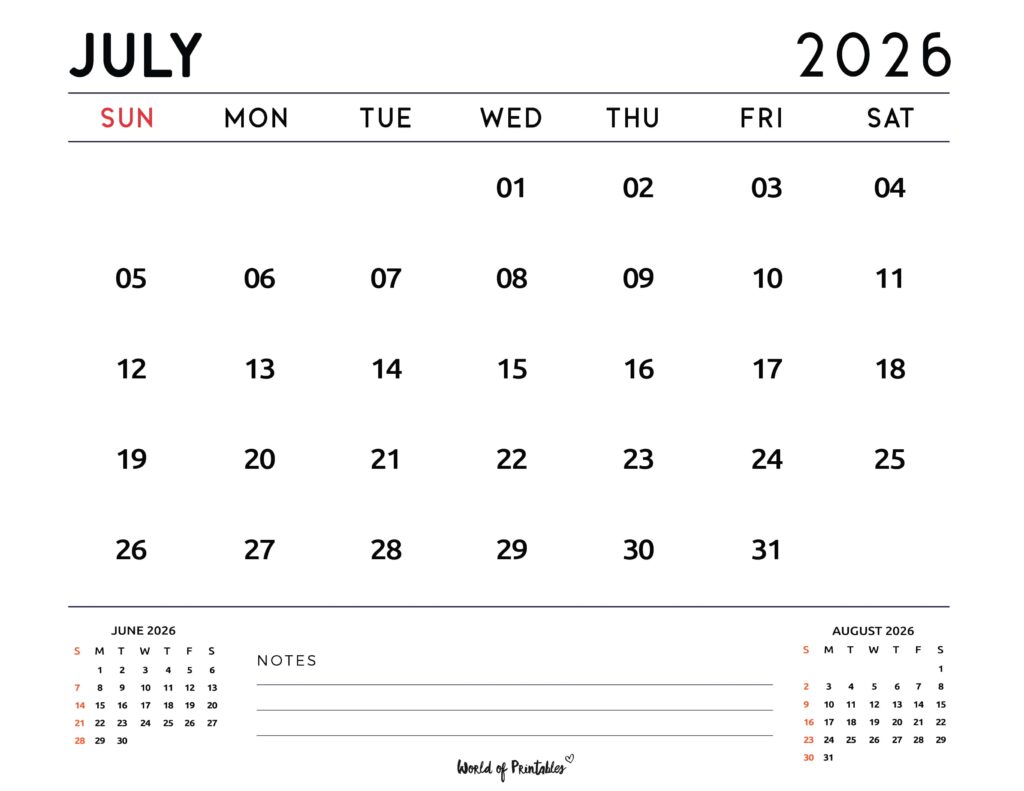 Printable July 2026 Calendar Design 119