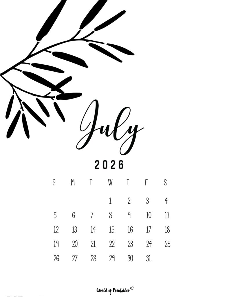 Printable July 2026 Calendar Design 12