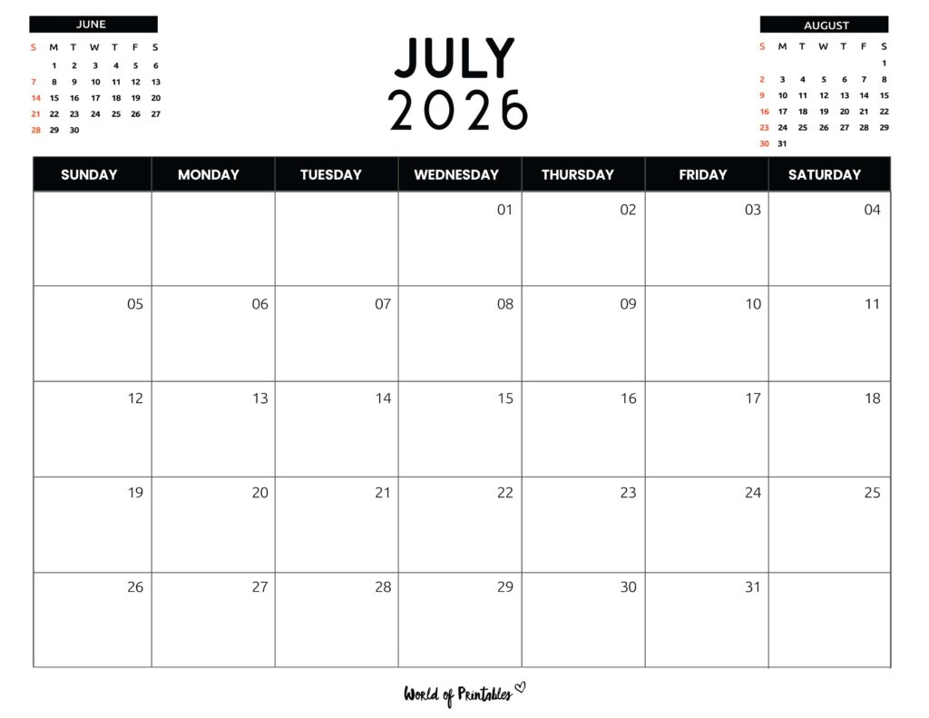 Printable July 2026 Calendar Design 120