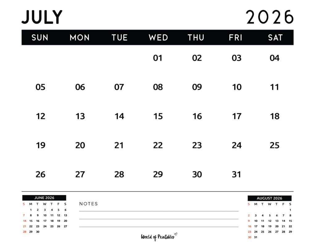 Printable July 2026 Calendar Design 121