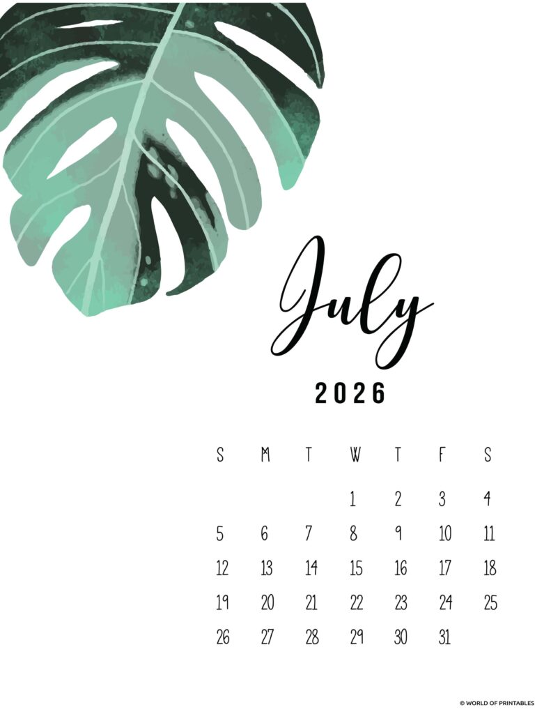 Printable July 2026 Calendar Design 13