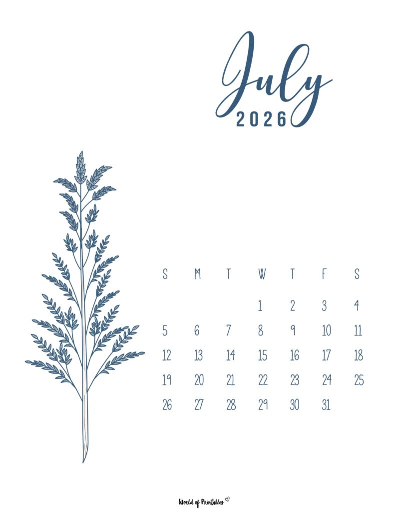 Printable July 2026 Calendar Design 14