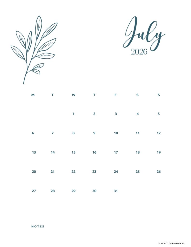 Printable July 2026 Calendar Design 15