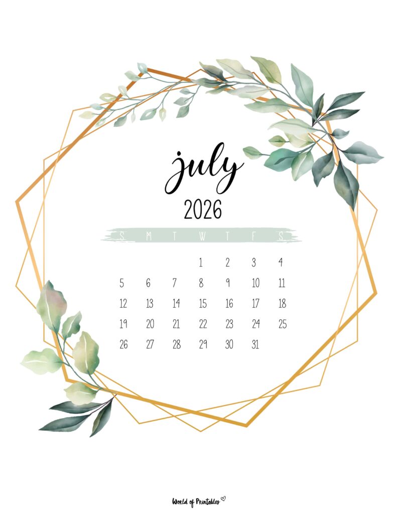 Printable July 2026 Calendar Design 18