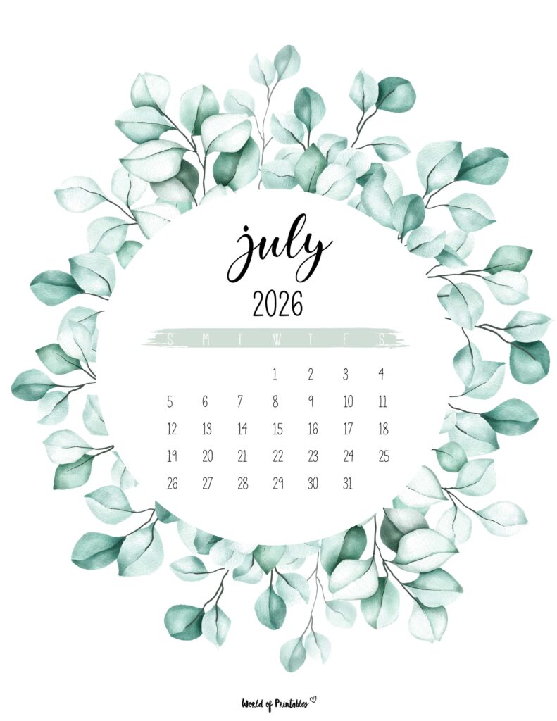Printable July 2026 Calendar Design 19