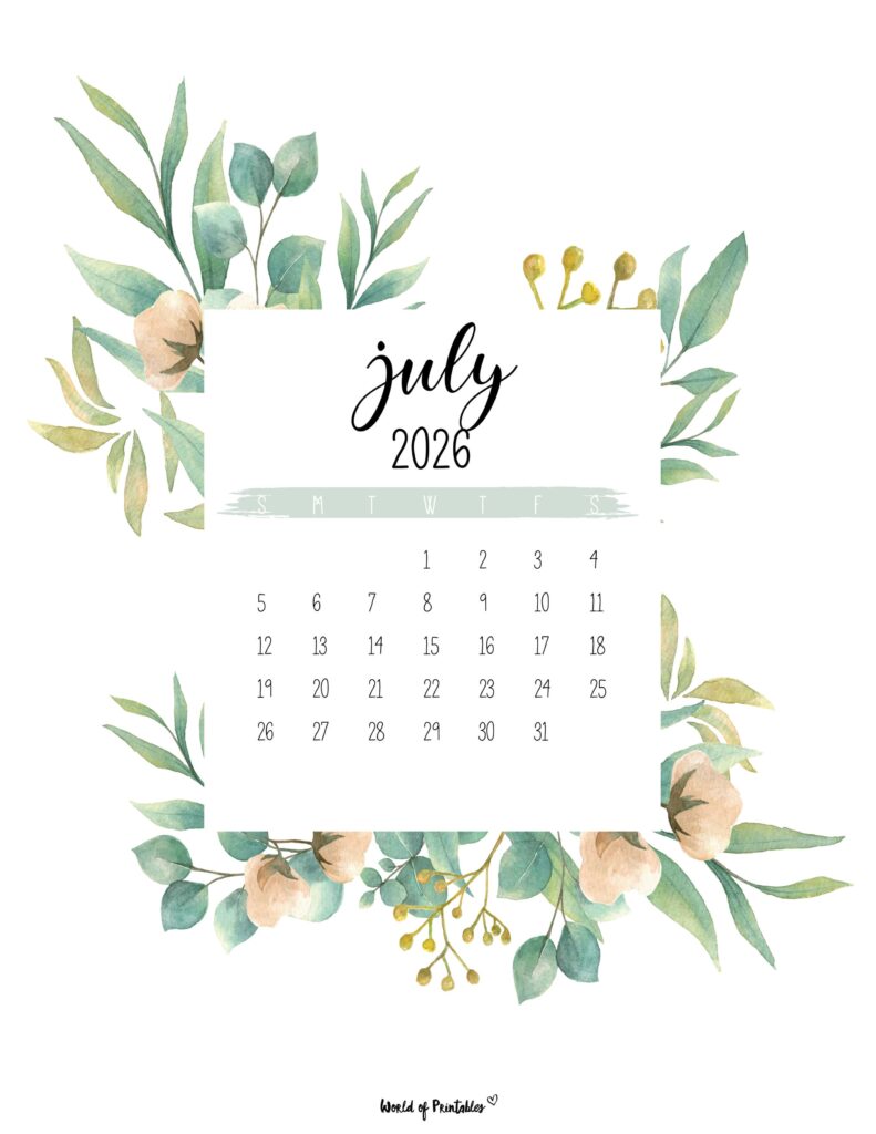 Printable July 2026 Calendar Design 20