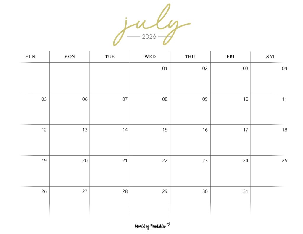 Printable July 2026 Calendar Design 206