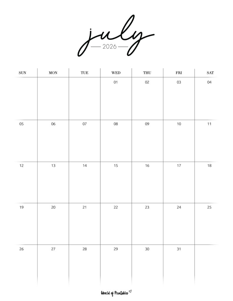 Printable July 2026 Calendar Design 208