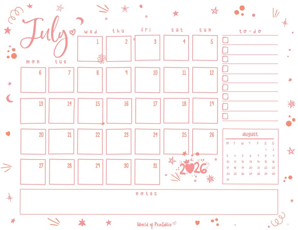 Printable July 2026 Calendar Design 221